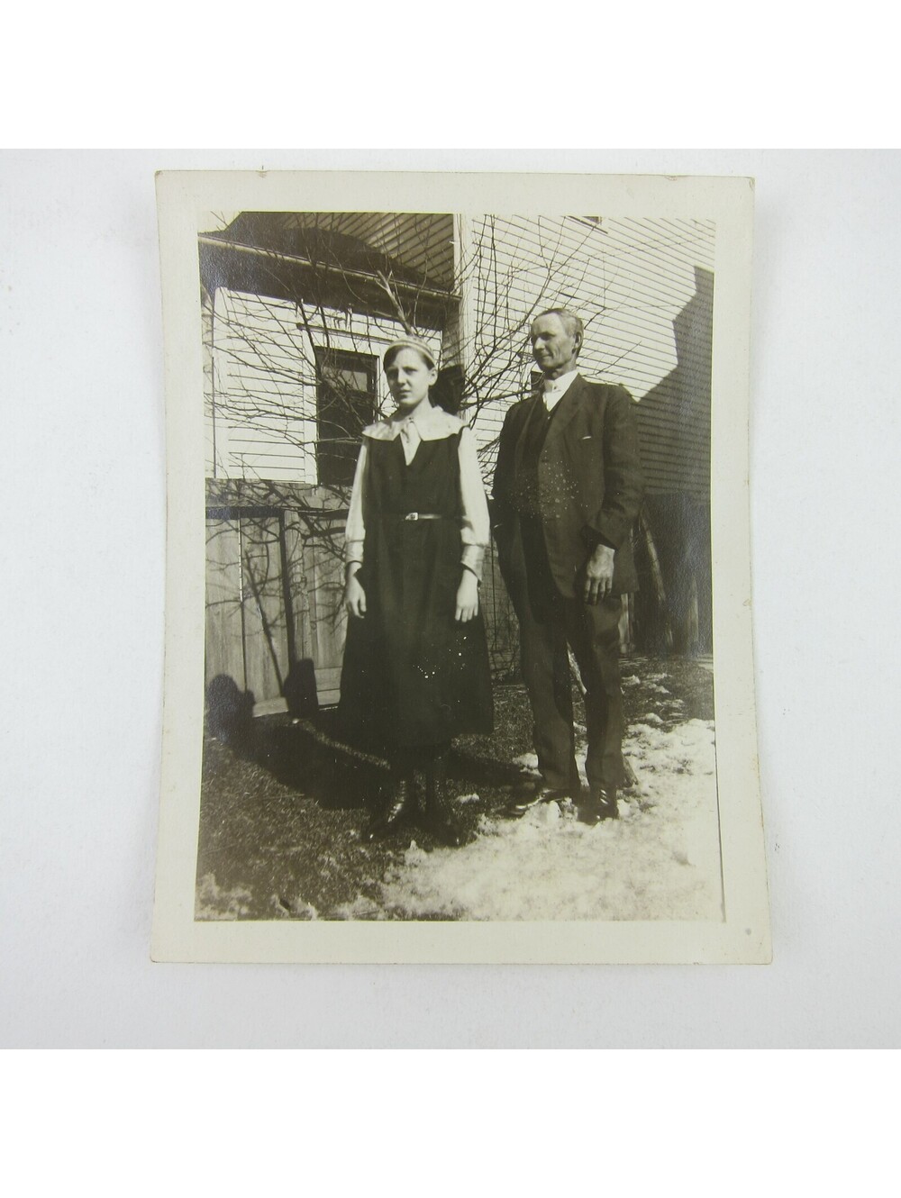 Photograph Man & Girl Stand Outside Home Henry & Gladys Raman Ohio Antique 1920s